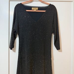 Karen Zambos Black Dress with Gold Pattern